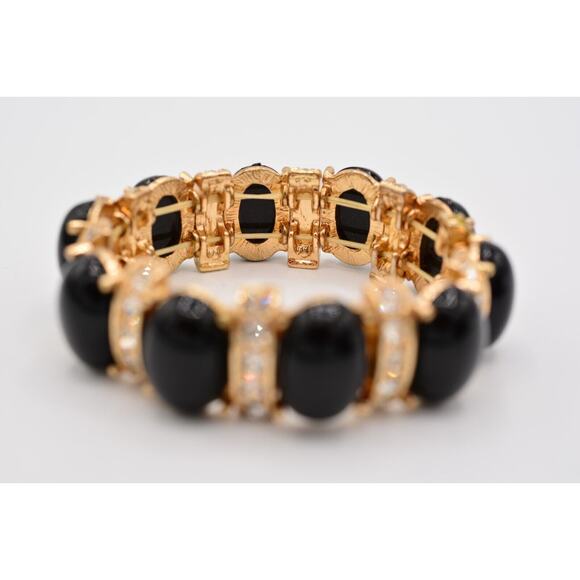Stretchy Bracelet Black Cabochon Rhinestone Crystal Gold Tone Shiny Bin6 - Picture 10 of 12